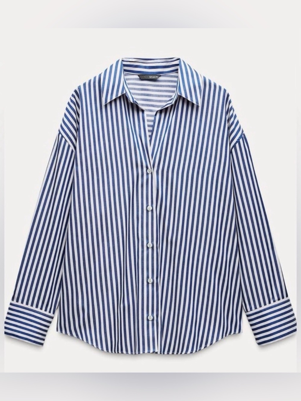 Zara Blue and White Striped Button-Down Shirt
